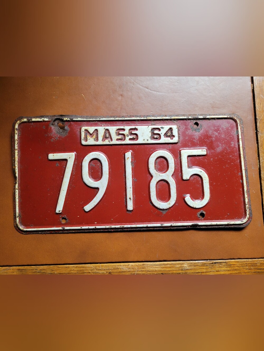 Vintage 1964 Massachusetts License Plate Original Maroon White MA Car Tag 79185